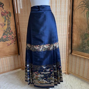 Clearance, Chinese Traditional Hanfu, For Waist 76-83cm, Ming Dynasty, Ma Mian Skirt, Navy Horse Face Dress, Gold Thread, Women Hanfu Dress