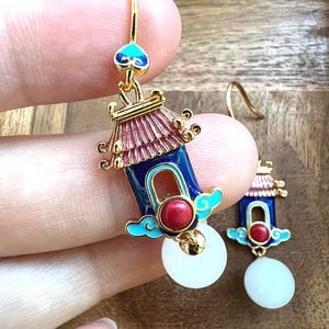 Classic Hanfu Earring, Vintage Cloisonné, Hanfu Accessory, Women Retro Style Earrings, Hanfu Jewelry, Porcelain Craftsmanship