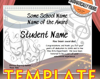 Fine Arts Award Certificate, Canva Template, Theater Director, Actor Award, Drama Certificate, Band Award, Art Award