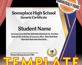 Generic Award Certificate 06, Canva Template, Theater Director, Actor Award, Drama Certificate, Band Award, Art Award