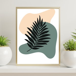 Sage Green Wall Art / Boho style leaf / Aesthetic Room Decor