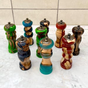 Handmade pepper mills and salt shakers (combo,  2 in 1) from wood and epoxy resin