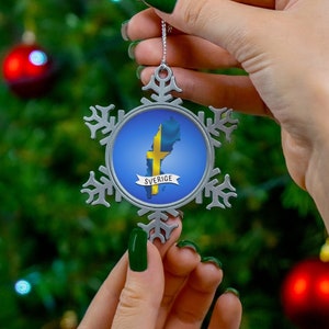 Sweden Pewter Snowflake Ornament, Sverige Christmas Ornaments, Sweden Gifts Inspired Christmas