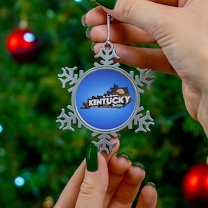 Kentucky Pewter Snowflake Ornament, Kentucky Inspired Ornaments, Kentucky Christmas Ornaments, Kentucky Map Ornaments, Kentucky Gifts
