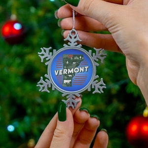 Vermont Pewter Snowflake Ornament, Vermont Inspired Ornaments, Vermont Christmas Ornaments, Vermont Map Ornaments, Vermont Gifts
