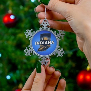 Indiana Pewter Snowflake Ornament, Indiana Inspired Ornaments, Indiana Christmas Ornaments, Indiana Map Ornaments, Indiana Gifts