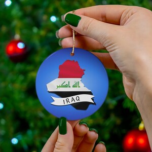 Iraq Flag Ceramic Ornament, Iraq Inspired Ornaments, Iraq Christmas Ornaments, Iraq Map Ornaments, Iraq Inspired Gifts