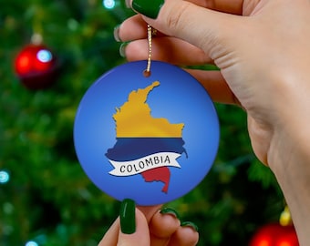 Colombia Flag Ceramic Ornament, Colombia Inspired Ornaments, Colombia Christmas Ornaments, Colombia Map Ornaments, Colombia Inspired Gifts