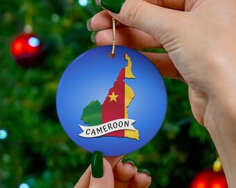 Cameroon Flag Ceramic Ornament, Cameroon Inspired Ornaments, Cameroon Christmas Ornaments, Cameroon Map Ornaments, Cameroon Inspired Gifts