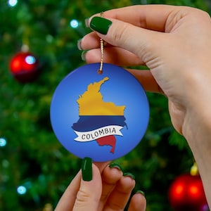 Kolumbien Flagge Keramik Ornament, Kolumbien inspirierte Ornamente, Kolumbien Weihnachtsschmuck, Kolumbien Karte Ornamente, Kolumbien inspirierte Geschenke