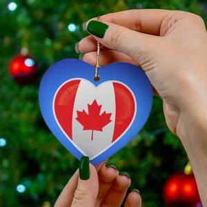 Canada Christmas Ornaments, Canada Flag Ceramic Ornament, Canada Inspired Ornaments, Canada Inspired Gifts (Heart Shape)