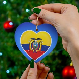 Ecuador Christmas Ornaments, Ecuador Flag Ceramic Ornament, Ecuador Inspired Ornaments, Ecuador Inspired Gifts (Heart Shape)