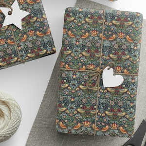 William Morris Strawberry Thief Print Wrapping Papers Roll , Sustainable Matte or Satin, Cottagecore Forestcore Bird Gift,