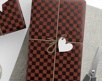 Chocolate Checkered GIft Wrapping Papers, Black and Chocolate Checkered Gift Wrapping Paper Roll, Checkered Gift Wrapping Paper