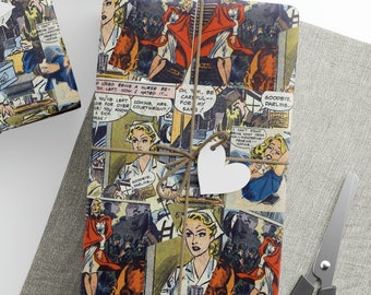 Papel de regalo de cómic, papel de regalo de amor de cómic vintage, papel de regalo de cumpleaños de cómic