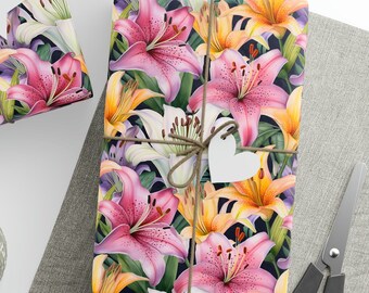 Inpakpapier met leliebloem, cadeaupapier met lelies bloemen, cadeaupapier met leliebloem verjaardagsbloem