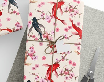 Koi Fish Wrapping Paper Roll, Fish Wrapping Paper,  Koi Fish Birthday Gift Wrapping Paper