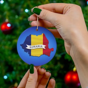 Romania Flag Ceramic Christmas Ornament, Romanian Gift Inspired Christmas Ornament, Romania Inspired Ornaments, Romania Inspired Gifts
