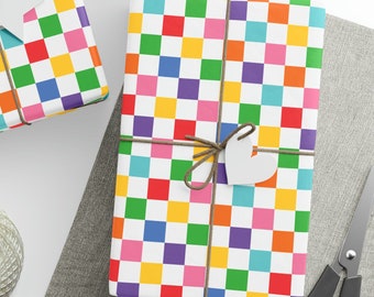 Rainbow Checkered Gift Wrapping Paper Roll, Checkered Gift Wrapping Paper, Rainbow Gift Wrapping Paper