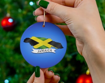Jamaica Flag Ceramic Ornament, Jamaica Inspired Ornaments, Jamaica Christmas Ornaments, Jamaica Map Ornaments