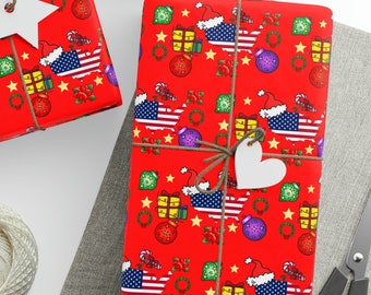 United States Flag Wrapping Paper Roll, United States of America Flag Christmas Gift Wrapping Paper, USA Christmas Gifts