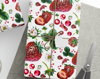 Strawberry Wrapping Paper, Strawberry Birthday Gift Wrapping Paper Roll, Strawberries Wrapping Paper