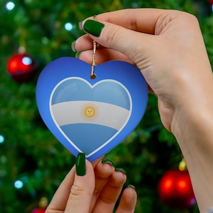 Argentina Christmas Ornaments, Argentina Flag Ceramic Ornament, Argentina Inspired Ornaments, Argentina Inspired Gifts (Heart Shape)