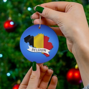 Belgium Flag Ceramic Ornament, Belgium Inspired Gifts , Belgium Christmas Ornaments