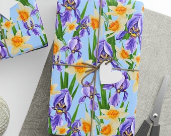 Spring Flowers Wrapping Papers, Daffodils and Iris Flower Gift Wrapping Paper, Daffodils Gift Wrapping Paper, Iris Gift Wrapping Paper