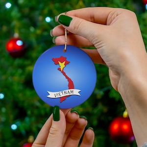 Vietnam Flag Ceramic Ornament, Vietnam Inspired Ornaments, Vietnam Christmas Ornaments, Vietnam Map Ornaments, Vietnam Inspired Gifts
