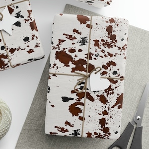 Brown Black and White Cow Wrapping Paper Roll, Cow Print Gift Wrapping Paper, Cow Print Birthday Wrapping Paper