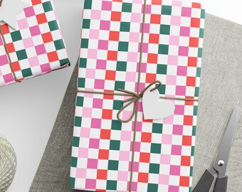 Christmas Checkered Gift Wrapping Papers, Checkered Gift Wrapping Paper, Festive Checkered Gift Wrapping Paper