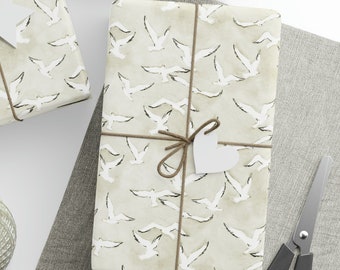 Papier do pakowania z mewą, Papier do pakowania z mewą w kolorach Comfort Colors, Papier do pakowania z mewą na urodziny, Papier do pakowania z ptakami morskimi