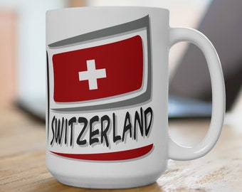 Switzerland Flag Ceramic Mug,15oz, Switzerland Gifts, Switzerland Travel Gifts, Switzerland Inspired Gifts