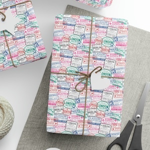 Modern Visa Stamps GIfts Wrapping Papers, World Visa Stamps Pattern Gift Wrapping Paper, Travel Visa Stamps Wrapping Paper