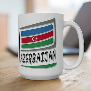 Taza de cerámica de la bandera de Azerbaiyán, 15 oz, regalos de Azerbaiyán, regalos de viaje de Azerbaiyán, regalos inspirados en Azerbaiyán