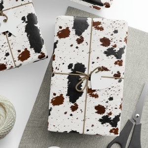 Cow Print Brown Black White Cowhide Wrapping Paper Roll, Cow Print Gift Wrapping Paper, Cow Print Birthday Gift Wrapping Paper
