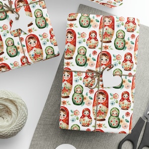 Matryoshka Dolls Gift Wrapping Paper, Russian Stacking Dolls Gift Wrapping Paper, Christmas Matryoshka Wrapping Paper, Nesting Dolls Wrapp