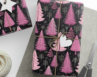 Pink Christmas Tree Gift Wrapping Paper , Pink Christmas Gift Wrapping Paper, Christmas Trees Gift Wrapping Paper, Vintage Pink Christmas