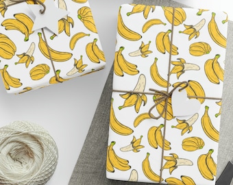 Bananpresentpapper, Bananer födelsedagspresentpapper, Gul bananpresentpapper i rulle