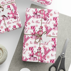Pink Christmas Joy Gift Wrapping Papers, Joy Gift Wrapping Paper, Pink Snowman Gift Wrapping Paper, Pink Christmas Snowman Wrapping Paper