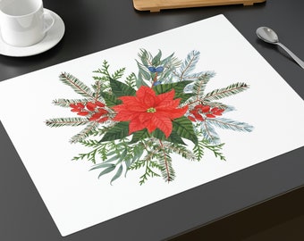 Poinsettia Christmas Placemat, 1pc, Poinsettia Festive Placemat , Christmas Poinsettia Table Top Placemat