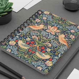 William Morris Vintage Strawberry Thief Spiral Bound Notebook, William Morris Gifts