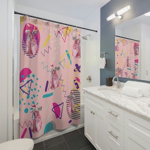 Golf Shower Curtains, Pink Golf Shower Curtains, Golf Lover Shower Curtains, Golf Memphis Style Shower Curtains