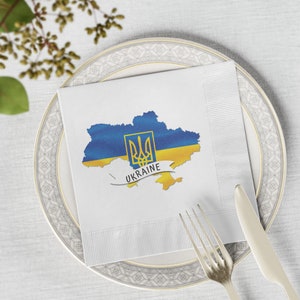 Ukraine White Coined Napkins, Ukraine Flag Party Napkins, Ukraine Map Party Supplies, Ukraine Flag Festive Napkins