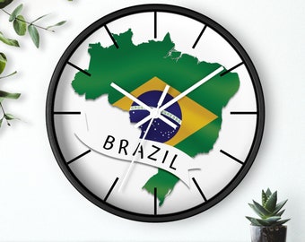 Reloj de pared de la bandera de Brasil, reloj de pared inspirado en la  bandera de Brasil, reloj de pared de regalos de Brasil de 10