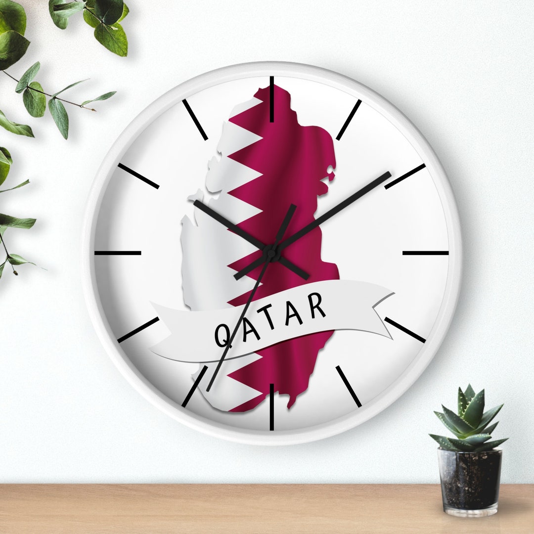 Qatar Flag Wall Clock, Qatar Map Clock, Qatar Inspired Gifts, Qatar
