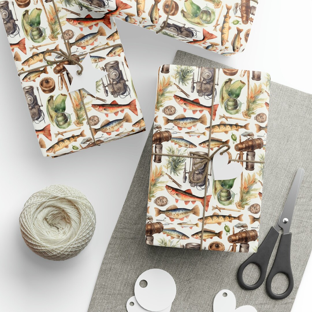 Tools Wrapping Paper Fishing Tools Wrapping Paper, Fishing Gifts, Fishing Tools Birthday ...