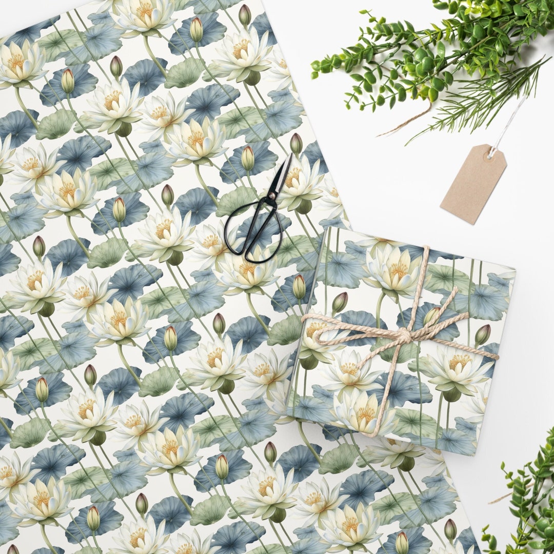Water Lily Wrapping Paper Lotus Flower Wrapping Paper Lotus Etsy