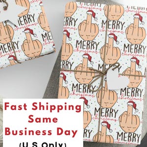 Rotolo di carta da regalo divertente con dito medio, carta da regalo natalizia con dito medio di Babbo Natale, carta da regalo divertente con dito medio di Babbo Natale